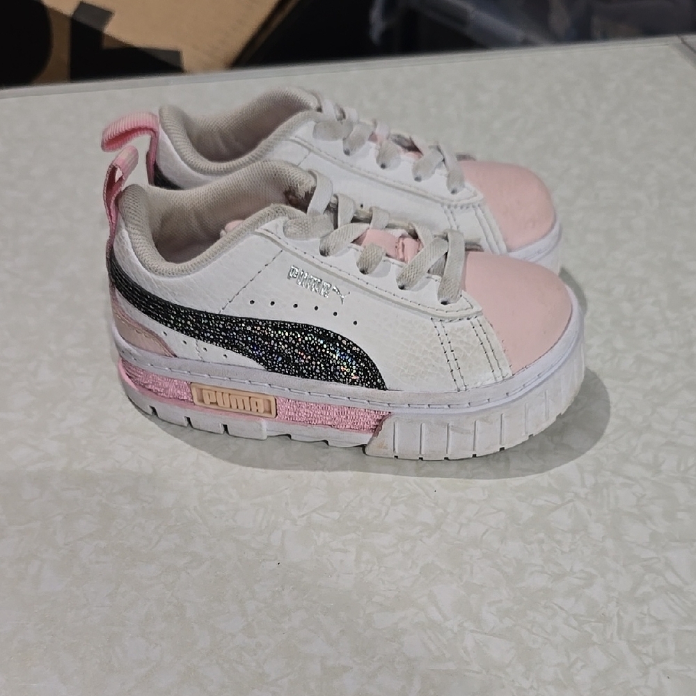 PUMA Kids' White and Pink Sneakers
